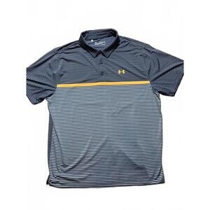 Under Armour HeatGear Men’s Polo Shirt 2XL Navy Blue Striped Golf Athletic